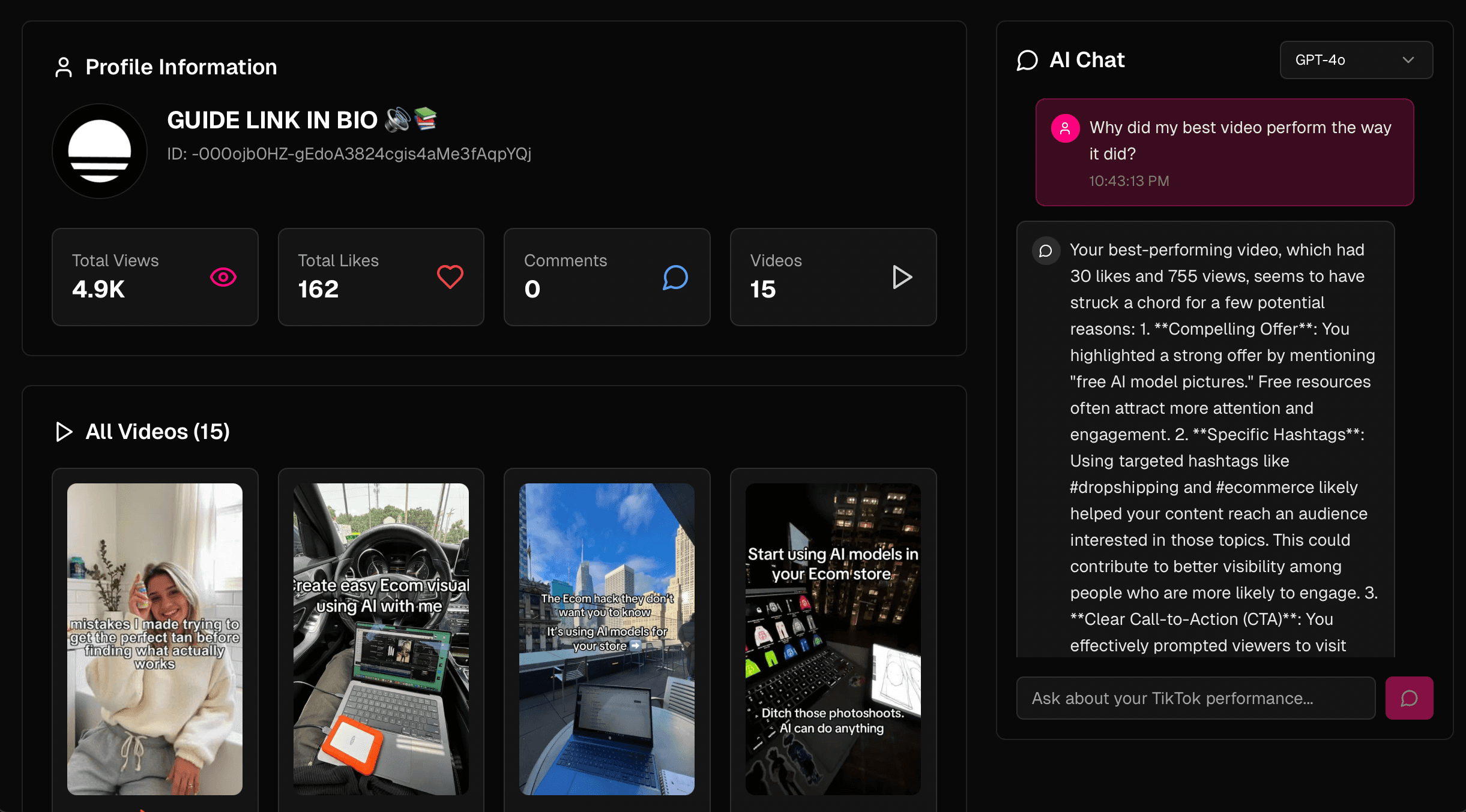 TikTok Analytics Chat Interface