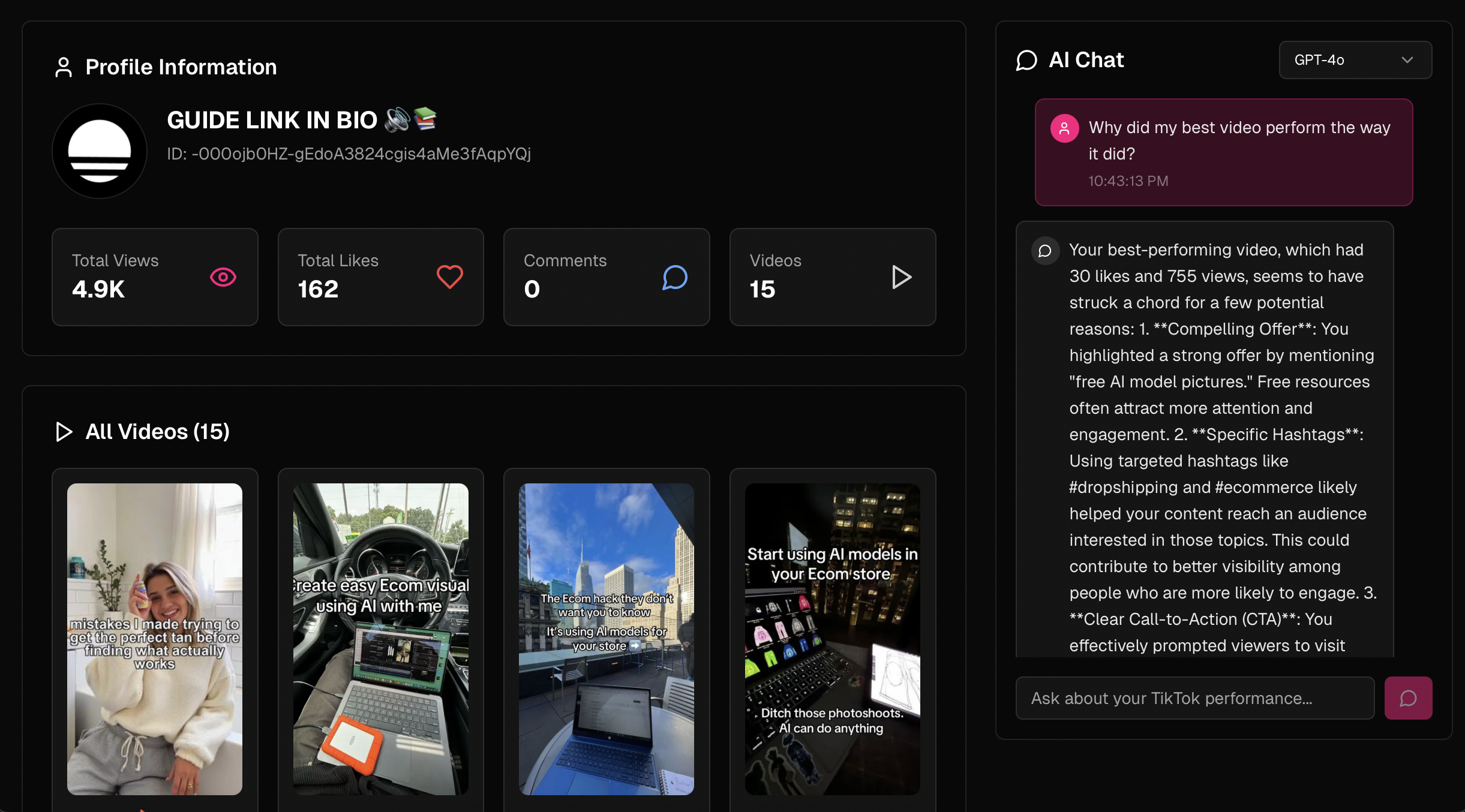 TikTok Analytics Chat Interface